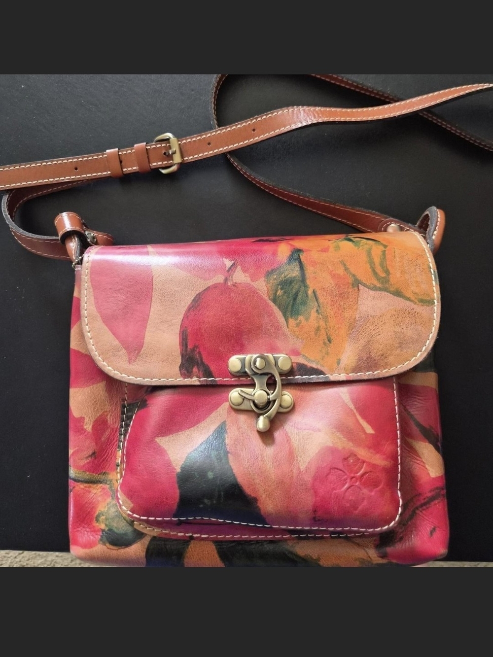 Patricia Nash Floral Leather Crossbody - Pink & Orange